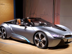 Uma Thurman helps unveil the BMW i8 Concept Roadster at the opening night party of the BMW i "Born Electric" World Tour in New York City